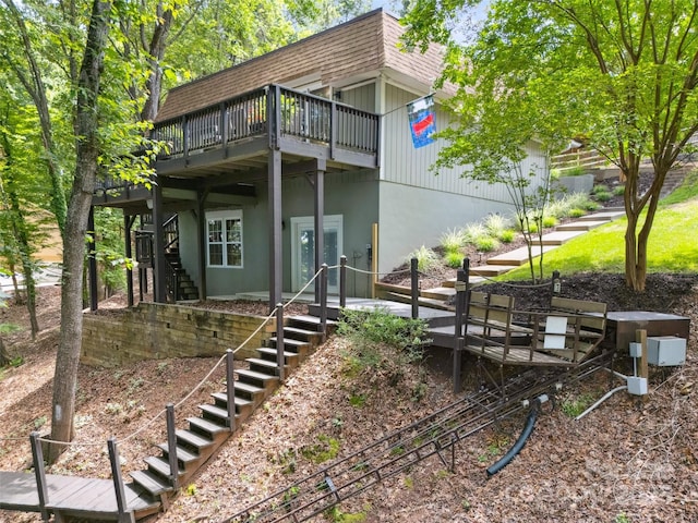 2004 Marquesas Ave, Tega Cay, SC 29708 - back of property featuring stairway and a wooden deck