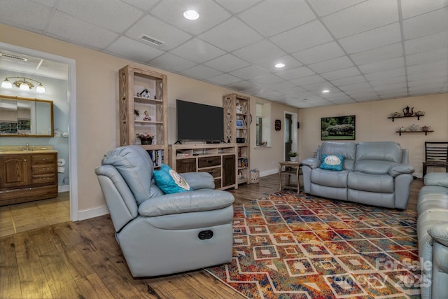 2790 Twin Oaks Dr, Morganton, NC 28655 - living room with hardwood / wood-style floors, a drop ceiling, and recessed lighting