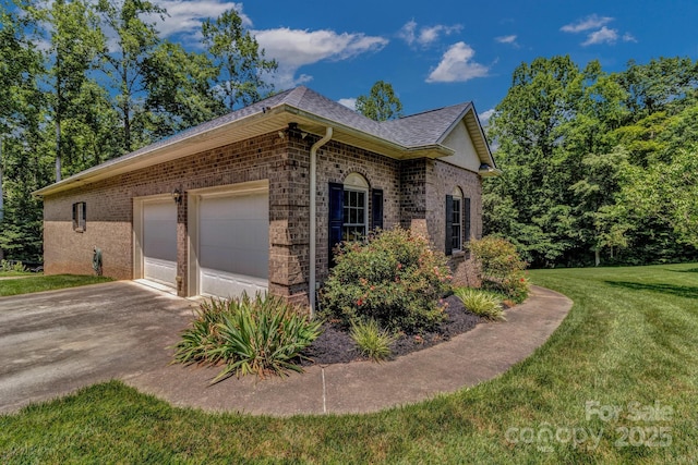 2790 Twin Oaks Dr, Morganton, NC 28655 - view of property exterior with driveway, brick siding, an attached garage, a yard, and a shingled roof