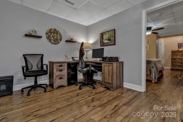 2790 Twin Oaks Dr, Morganton, NC 28655 - office with a paneled ceiling, a ceiling fan, and hardwood / wood-style floors
