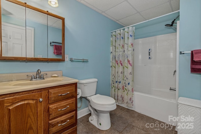 2790 Twin Oaks Dr, Morganton, NC 28655 - full bathroom with vanity, tile patterned flooring, shower / bath combination with curtain, and a paneled ceiling
