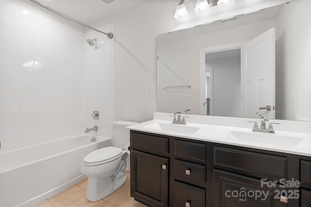 207 Welcombe St, Mooresville, NC 28115 - full bath featuring toilet, double vanity, tile patterned flooring, and shower / bath combination