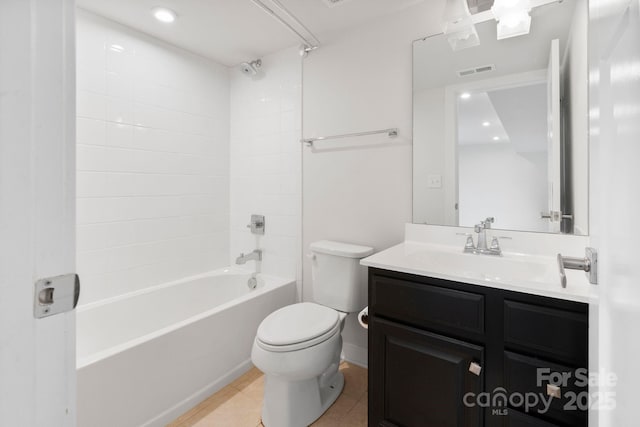 207 Welcombe St, Mooresville, NC 28115 - bathroom with toilet, vanity,  shower combination, tile patterned floors, and recessed lighting