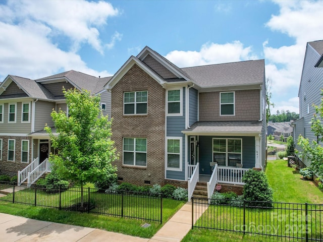647 R L Stowe Rd, Belmont, NC 28012 - view of front of property with covered porch, stairway, crawl space, and brick siding
