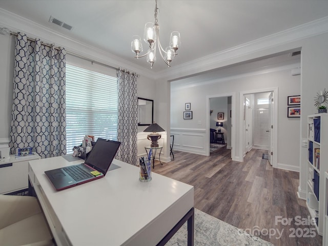 647 R L Stowe Rd, Belmont, NC 28012 - office space featuring a chandelier, ornamental molding, and wood finished floors