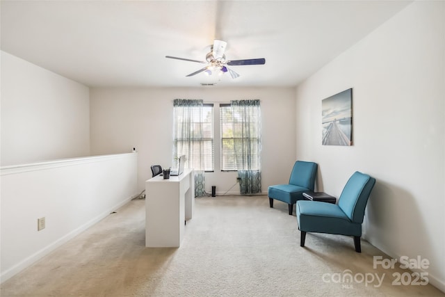 925 Skywatch Ln, Monroe, NC 28112 - office featuring a ceiling fan, light colored carpet, and baseboards