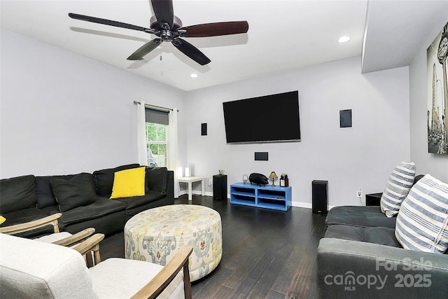 7434 Dover Mill Ln SW, Concord, NC 28025 - living area featuring wood finished floors, recessed lighting, a ceiling fan, and baseboards