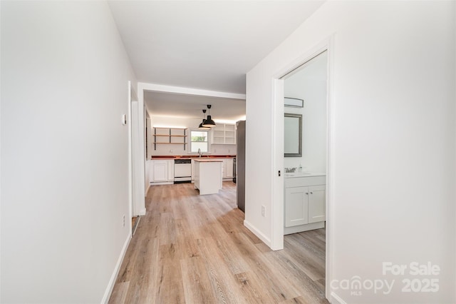 3595 Mt Holly Rd, Edgemoor, SC 29712 - hall with light wood-style floors, a sink, and baseboards