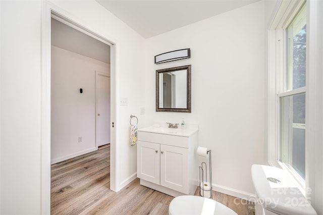 3595 Mt Holly Rd, Edgemoor, SC 29712 - bathroom featuring vanity, wood finished floors, toilet, and baseboards