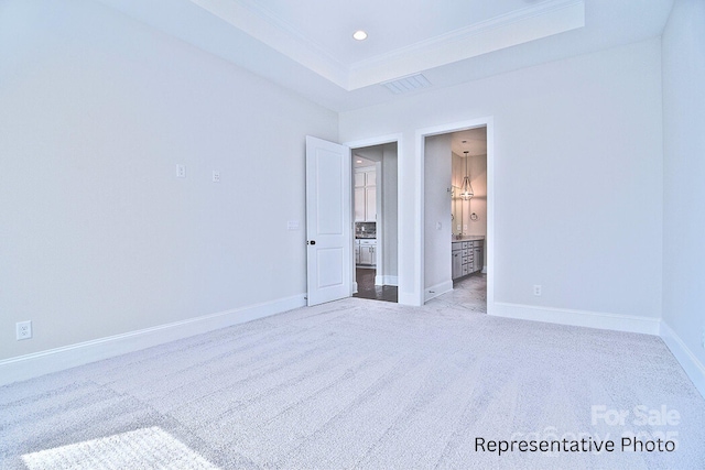 4178 Millstream Rd, Denver, NC 28037 - unfurnished bedroom with carpet flooring, a tray ceiling, ornamental molding, baseboards, and recessed lighting
