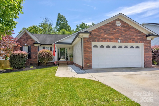 1209 Danielle Downs Ct SE, Concord, NC 28025 - view of front of property with brick siding, a front yard, an attached garage, and concrete driveway