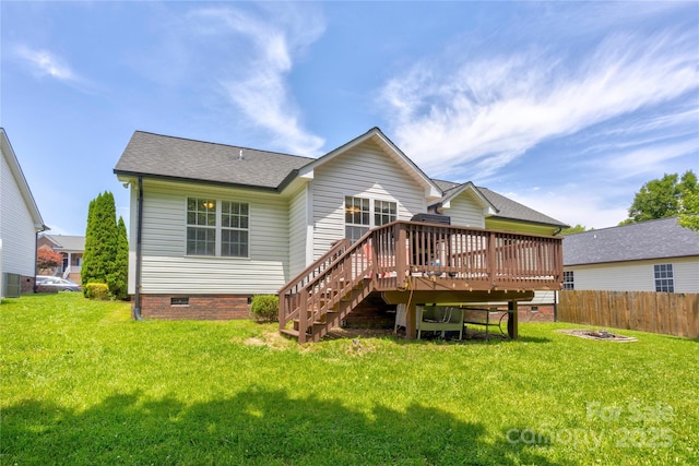 1209 Danielle Downs Ct SE, Concord, NC 28025 - rear view of property with crawl space, a deck, stairway, and roof with shingles