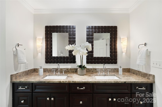 7213 Lancer Dr, Charlotte, NC 28226 - full bathroom featuring double vanity and crown molding