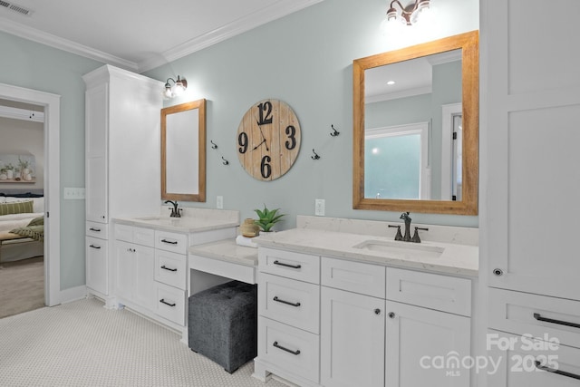 2341 Shiny Leaf Dr, Denver, NC 28037 - bathroom with ensuite bathroom, ornamental molding, and two vanities