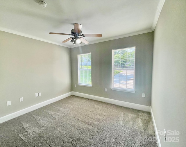 5800 Silver Eagle Dr, Charlotte, NC 28214 - carpeted empty room with baseboards, ornamental molding, a smoke detector, and ceiling fan