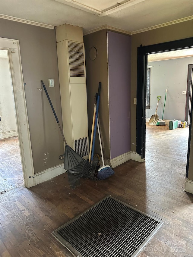 839 S Chester St, Gastonia, NC 28052 - exercise room with ornamental molding, a heating unit, wood-type flooring, and baseboards