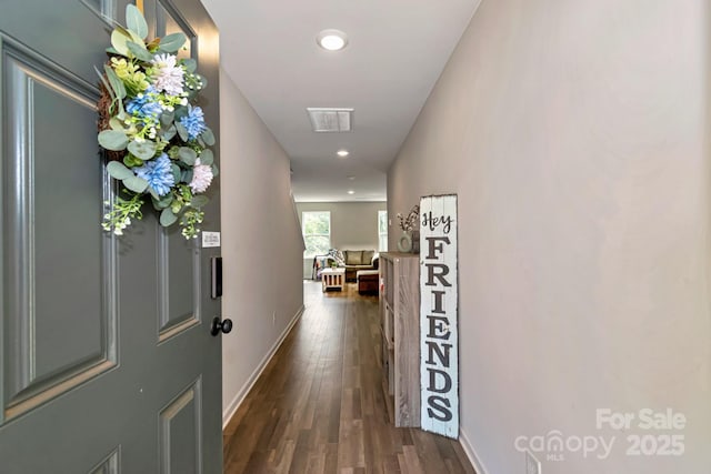 3305 Rian Dr, Lenoir, NC 28645 - hallway with dark wood-style floors, baseboards, and recessed lighting