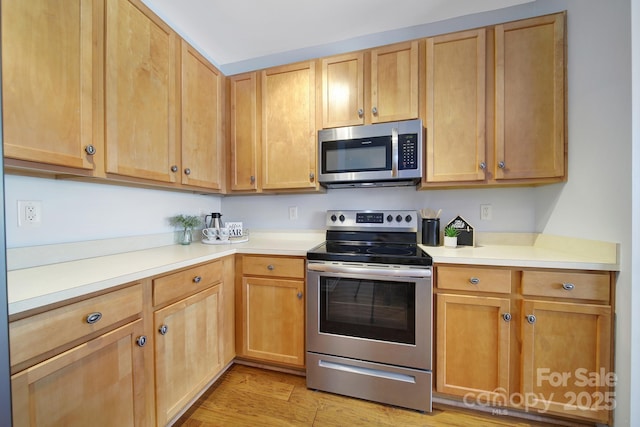 635 Brickdust Ct, Fort Mill, SC 29708 - kitchen featuring stainless steel appliances, light wood-type flooring, light countertops, and light brown cabinets