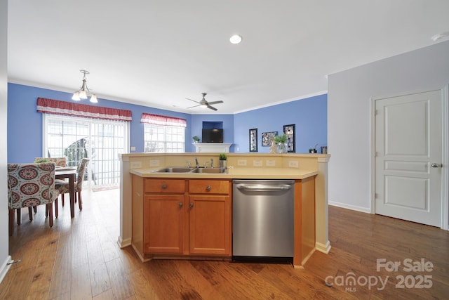635 Brickdust Ct, Fort Mill, SC 29708 - kitchen with dishwasher, light countertops, wood finished floors, ceiling fan, and recessed lighting