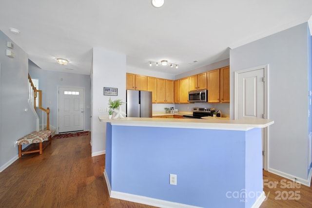 635 Brickdust Ct, Fort Mill, SC 29708 - kitchen with appliances with stainless steel finishes, light countertops, and dark wood-type flooring