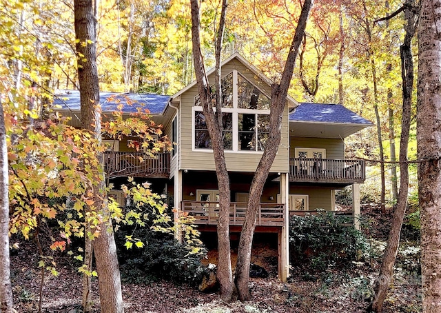 608 Brandywine Rd, Waynesville, NC 28786 - back of house with a balcony and a wooded view