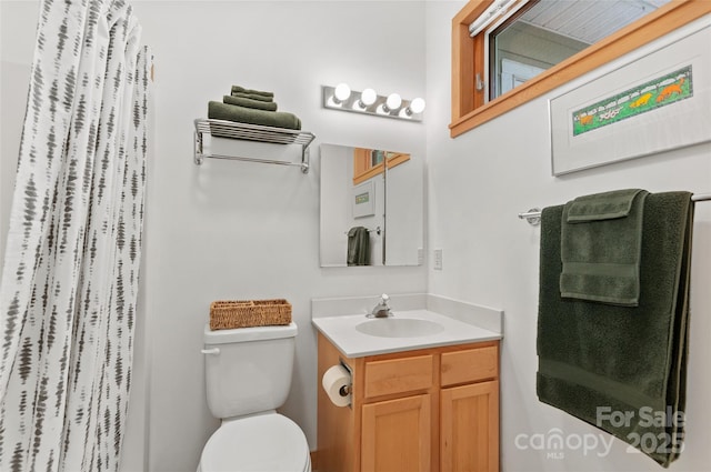 608 Brandywine Rd, Waynesville, NC 28786 - full bath featuring vanity, toilet, and a shower with curtain