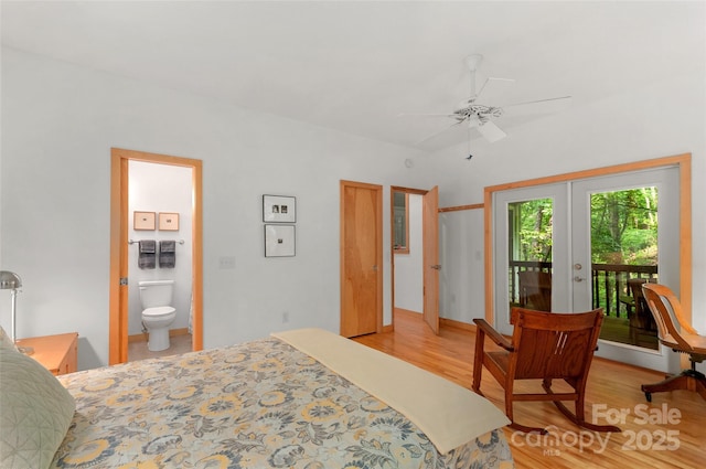 608 Brandywine Rd, Waynesville, NC 28786 - bedroom with light wood finished floors, access to exterior, french doors, and ensuite bath