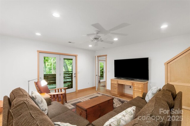 608 Brandywine Rd, Waynesville, NC 28786 - living area with recessed lighting, light wood-style flooring, a ceiling fan, and baseboards