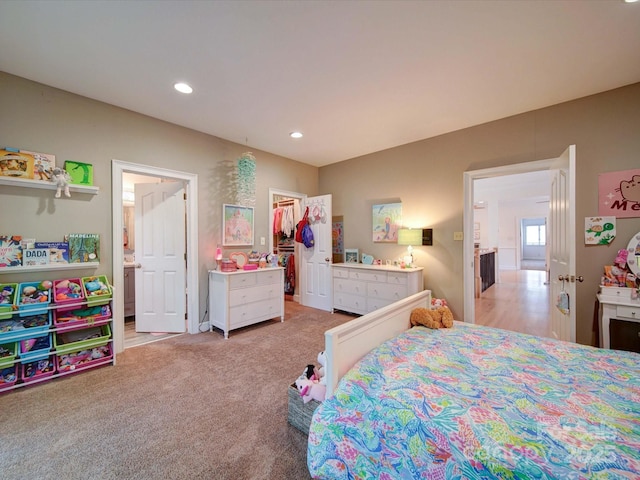 15708 Eagleview Dr, Charlotte, NC 28278 - bedroom with a walk in closet, carpet flooring, recessed lighting, ensuite bathroom, and a closet