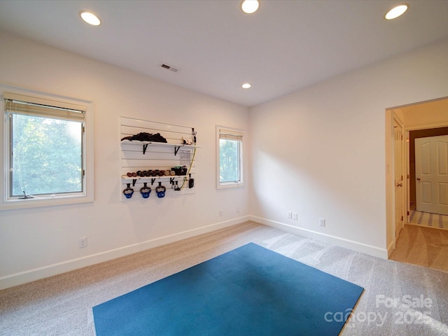 15708 Eagleview Dr, Charlotte, NC 28278 - workout area featuring carpet flooring, recessed lighting, and baseboards