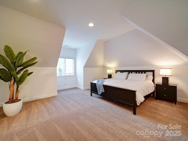 15708 Eagleview Dr, Charlotte, NC 28278 - bedroom featuring carpet floors, lofted ceiling, baseboards, and recessed lighting