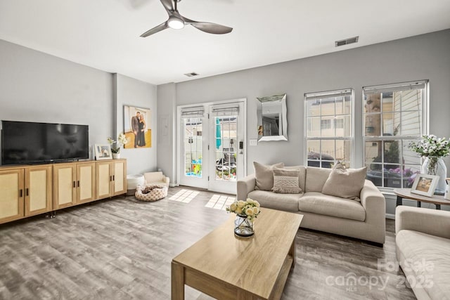 7881 Mariners Pointe Cir, Denver, NC 28037 - living room with a ceiling fan and wood finished floors