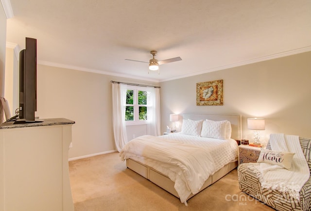 110 Spring Path, Hendersonville, NC 28739 - bedroom featuring light carpet, ornamental molding, baseboards, and a ceiling fan