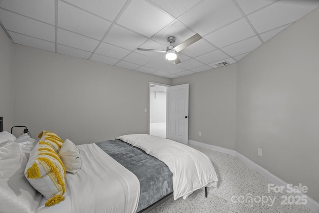 110 Spring Path, Hendersonville, NC 28739 - bedroom with speckled floor, baseboards, a drop ceiling, and ceiling fan