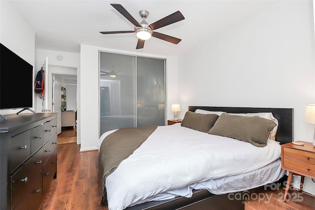 433 W 8th St Unit 66, Charlotte, NC 28202 - bedroom featuring a closet, dark wood-style floors, and a ceiling fan