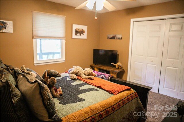 171 Shores Way, Boone, NC 28607 - bedroom featuring a closet, carpet, and ceiling fan