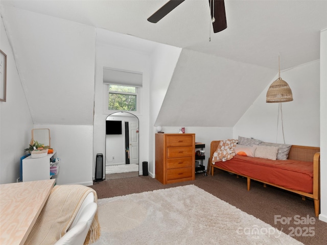540 Windswept Ridge Rd, Canton, NC 28716 - carpeted bedroom featuring lofted ceiling, a ceiling fan, and baseboards
