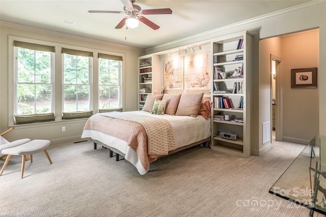 7 White Palmer Ct, Biltmore Lake, NC 28715 - bedroom featuring ornamental molding, light carpet, and a ceiling fan