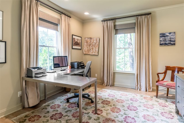 7 White Palmer Ct, Biltmore Lake, NC 28715 - office featuring ornamental molding, plenty of natural light, light wood finished floors, and recessed lighting