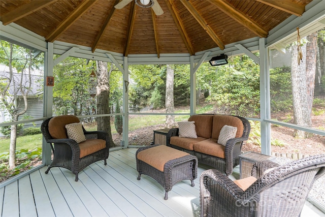 7 White Palmer Ct, Biltmore Lake, NC 28715 - sunroom with a ceiling fan and an outdoor living space
