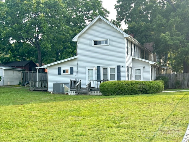 156 Spruce St, Badin, NC 28009 - back of house featuring central air condition unit and a deck