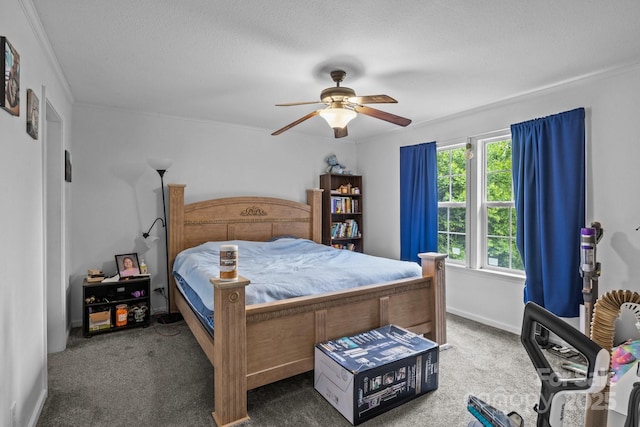 8650 Lambs Way, Connelly Springs, NC 28612 - bedroom with carpet flooring, ornamental molding, ceiling fan, a textured ceiling, and baseboards