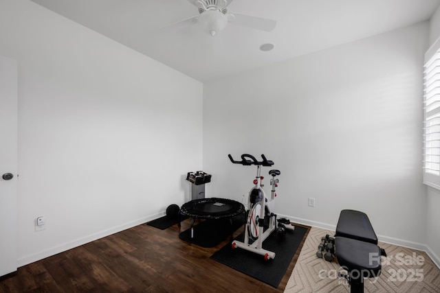 246 Bushney Loop, Mooresville, NC 28115 - exercise room with wood finished floors, plenty of natural light, a ceiling fan, and baseboards