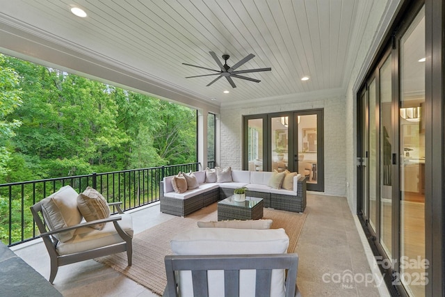 213 Crest Ct, Weddington, NC 28104 - view of patio with french doors, a balcony, a ceiling fan, and an outdoor living space