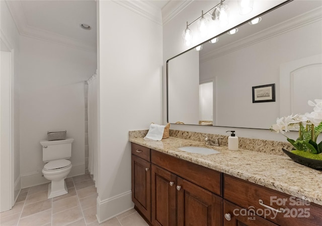 901 Hartford Ave, Charlotte, NC 28209 - full bathroom with vanity, toilet, ornamental molding, baseboards, and tile patterned flooring