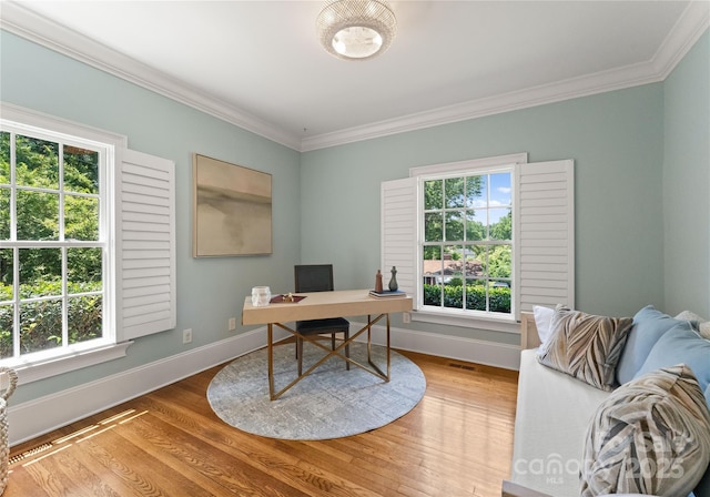 901 Hartford Ave, Charlotte, NC 28209 - office with crown molding, light wood-style flooring, and baseboards