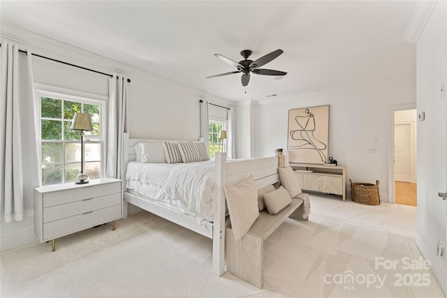 901 Hartford Ave, Charlotte, NC 28209 - bedroom with light colored carpet, crown molding, and ceiling fan