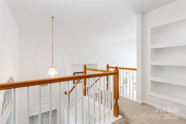 7704 Ninth Fairway Ln, Mint Hill, NC 28227 - hall with an upstairs landing, carpet flooring, and built in features
