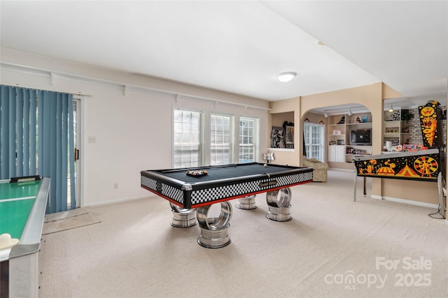 7704 Ninth Fairway Ln, Mint Hill, NC 28227 - game room featuring arched walkways, billiards, and carpet