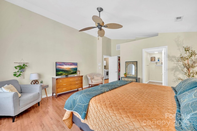 145 Fairway View Dr, Etowah, NC 28729 - bedroom featuring lofted ceiling, wood finished floors, baseboards, and ceiling fan